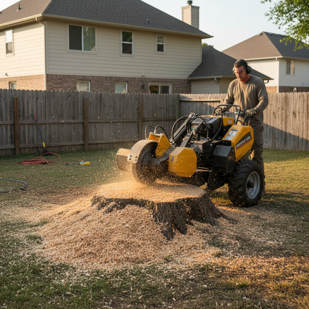 Stump grinding in progress